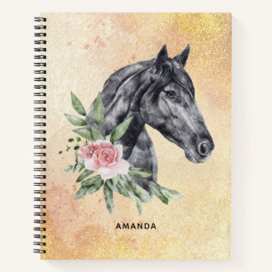 Carnet Belle tête de cheval noir Portrait d'aquarelle