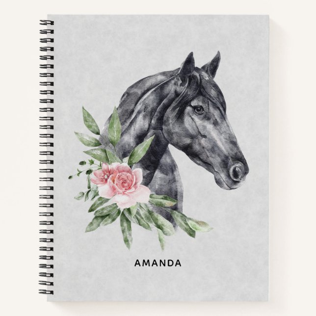 Carnet Belle tête de cheval noir Portrait d'aquarelle (Devant)