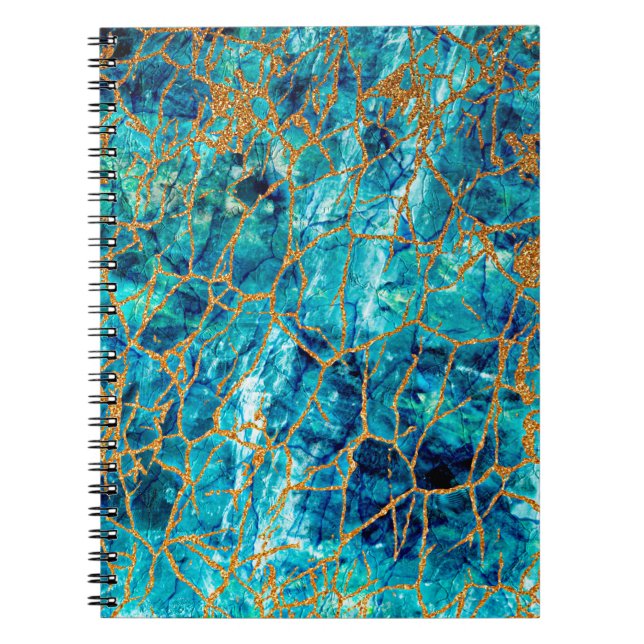 Carnet Belle texture luxueuse de marbre bleu avec or. (Devant)