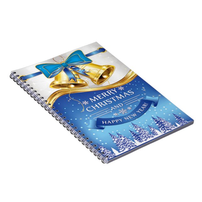 Carnet Belles cloches de Noël dorées avec Bow Bleu (Côté Droit)