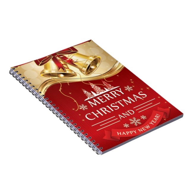 Carnet Belles cloches de Noël dorées avec Bow rouge (Côté Droit)