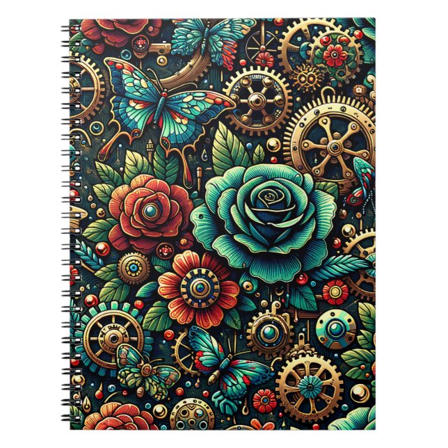 Carnet Belles engrenages et roses sur le thème Steampunk  (Devant)