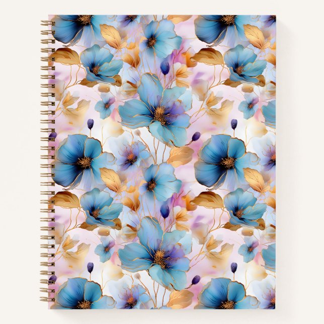 Carnet Belles fleurs bleues Encre d'alcool dans les paste (Devant)