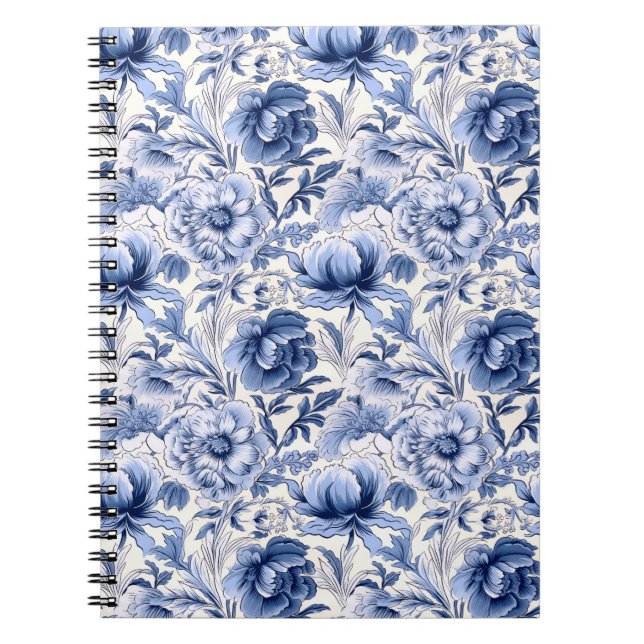 Carnet Belles fleurs de Toile de Jouy bleues (Devant)