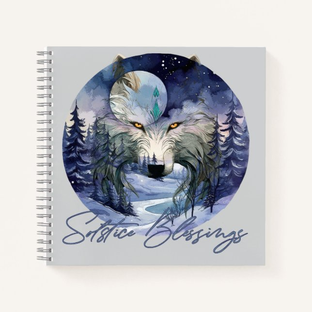 Carnet Bénédiction solstice Wolf d'hiver Moonlight Woods (Devant)