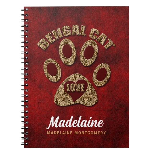 Carnet Bengale race de chats rouge et guépard (Devant)