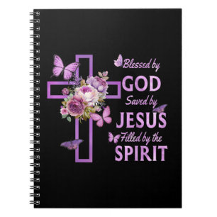 Carnet Béni par Dieu sauvé par Jésus Croix Florale pourpr