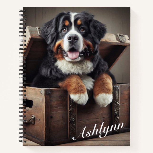 Carnet Bermese Mountain Dog dans une poitrine Vintage (Devant)