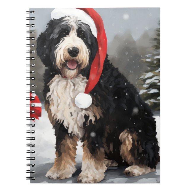 Carnet Bernedoodle Chien dans Noël de neige (Devant)