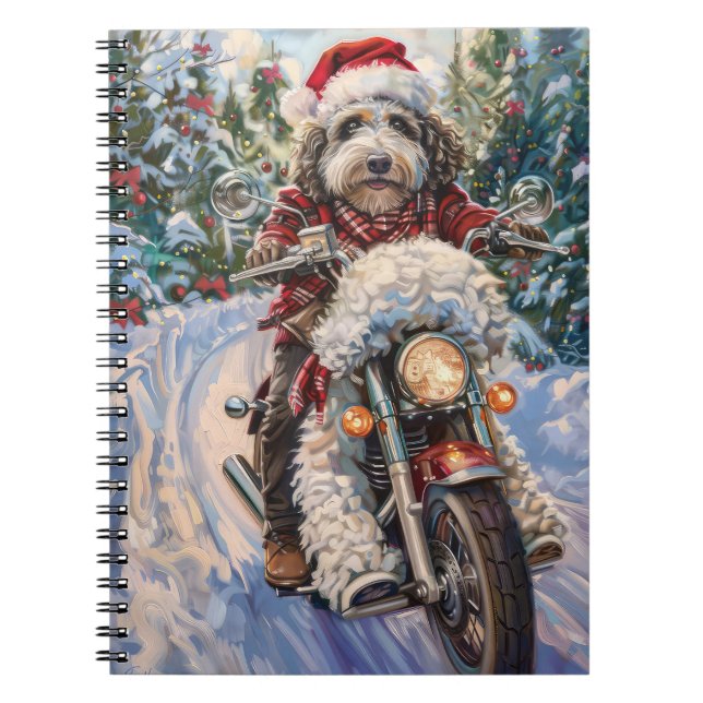 Carnet Bernedoodle Chien équitation Moto Noël (Devant)
