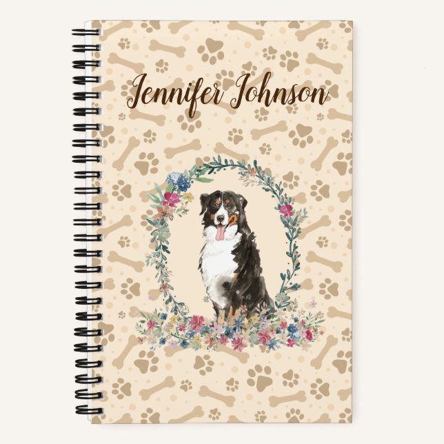 Carnet Bernese Mountain Dog Empreinte de patte & Floral C (Recto)
