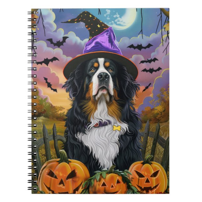 Carnet Bernese Mountain effrayant Halloween sorcière citr (Devant)