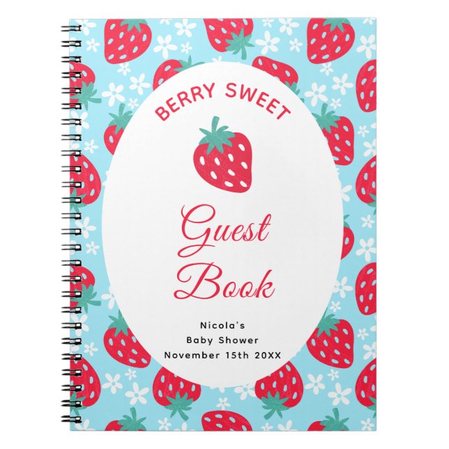 Carnet Berry Sweet Blue Strawberry Baby Shower Guest Book (Devant)
