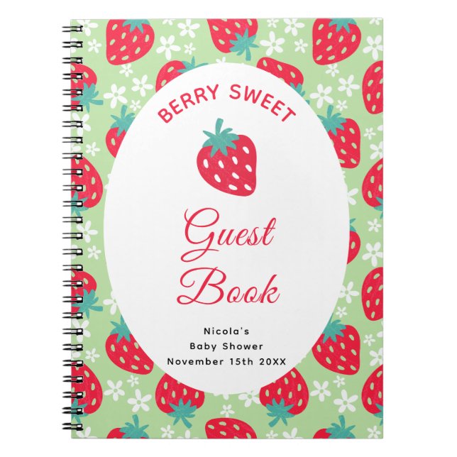 Carnet Berry Sweet Green Strawberry Baby Shower Guest Boo (Devant)