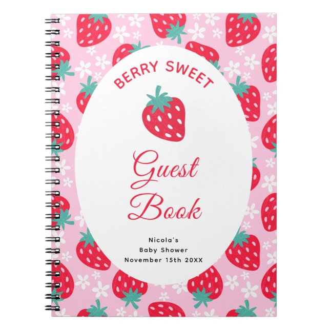 Carnet Berry Sweet Pink Strawberry Baby Shower Guest Book (Devant)