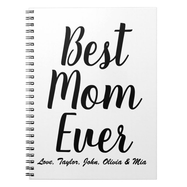 Carnet Best Mom Ever noir blanc, script personnalisé élég (Devant)