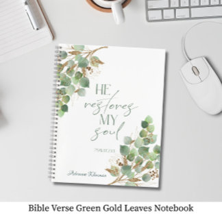 Carnet Bible Verse Green Gold Leaves 