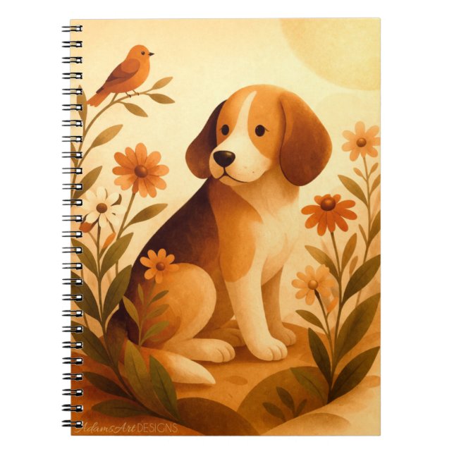 Carnet Bichon Beagle fantaisiste dans un jardin fleuri (Devant)