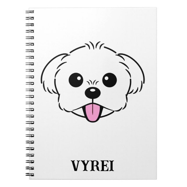 Carnet Bichon blanc mignon Frise Chien Stick Sortie (Devant)