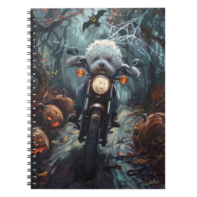 Carnet Bichon frisé à moto Halloween effrayant (Devant)