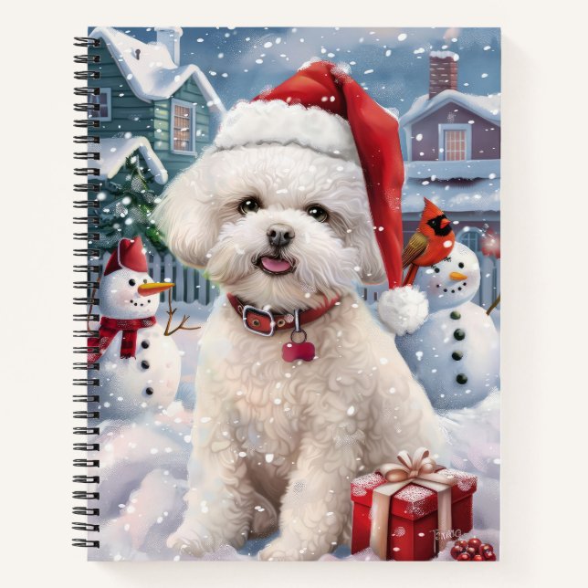 Carnet Bichon Frise Chien Hiver Merveilles Pays de Noël J (Devant)