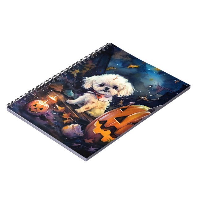 Carnet Bichon Frise d'Halloween avec des citrouilles effr (Côté gauche)