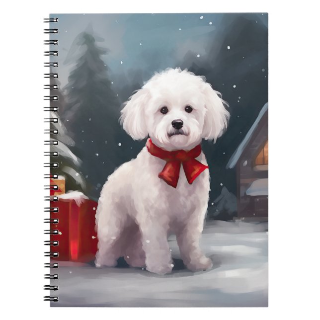 Carnet Bichon Frise Dog à Noël de neige (Devant)