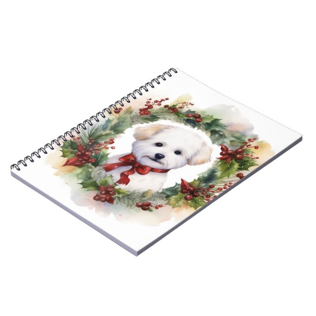 Carnet Bichon Frise Wreath Festive Pup (Côté gauche)