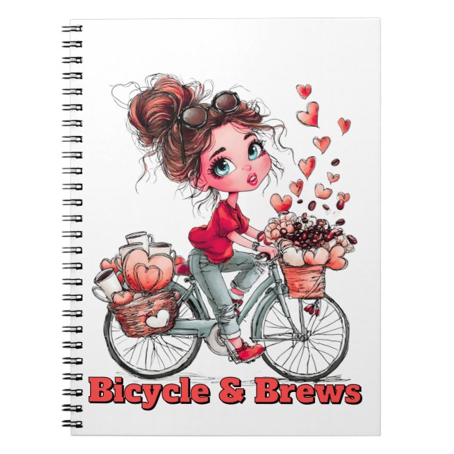 Carnet Bicycle & Brews Cute Coffee Girl Spiral Notebook (Devant)