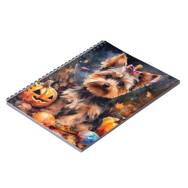 Carnet Biewer Terrier Halloween avec citrouilles effrayan (Côté gauche)