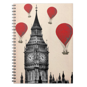 Carnet Big Ben et ballons à air d'un rouge ardent 2