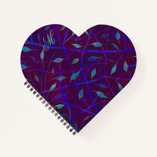 Carnet Bijou de Bourgogne foncé Monogramme de feuillage (Devant)