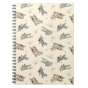 Carnet Biplans Art déco rugissants - motif bleu vert.  