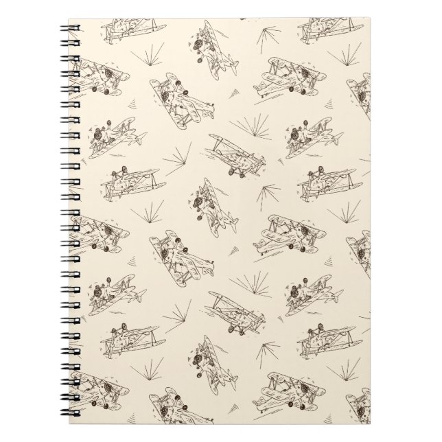 Carnet Biplans Art déco rugissants - motif esquissé.   (Devant)