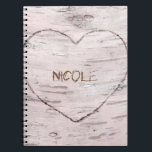 Carnet Birch Tree Wood & Heart Rustic Personnalisé<br><div class="desc">Bois de bouleau & Coeur Rustique Carnet personnalisé. Customisez le devant avec ou sans texte.</div>