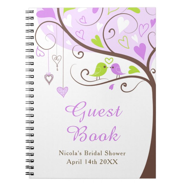 Carnet Birds Hearts Tree Purple and Green Bridal Shower (Devant)