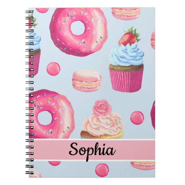 Carnet Biscuits et beignets roses sur Bleu Bébé (Devant)