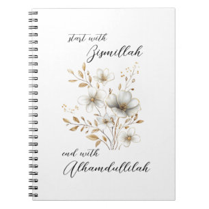 Carnet Bismillah Alhamdullilah Fleur Blanc Or