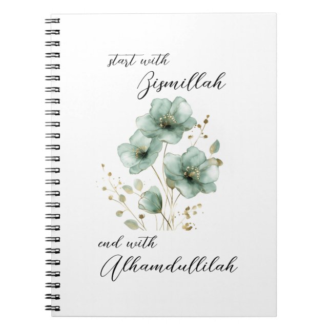 Carnet Bismillah Alhamdullilah Fleur Verte (Devant)