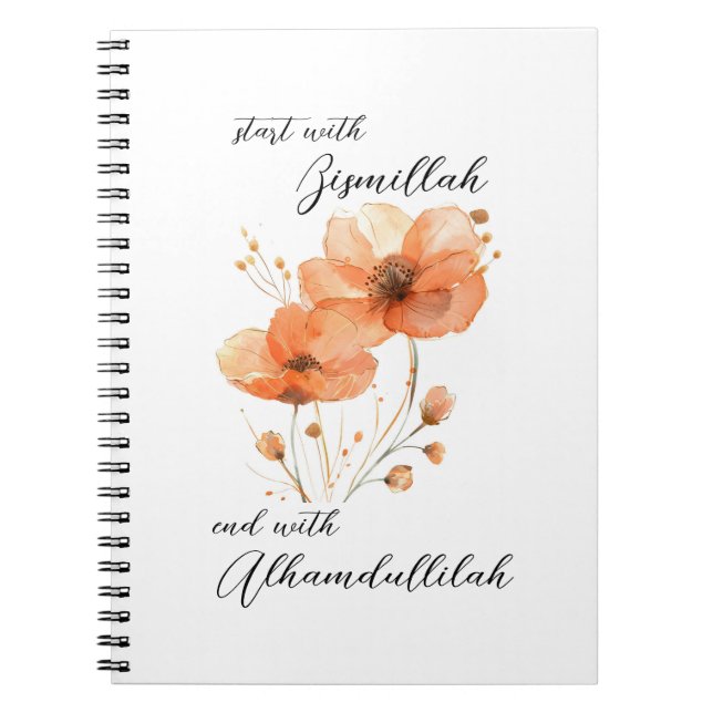 Carnet Bismillah Alhamdullilah Orange Floral (Devant)