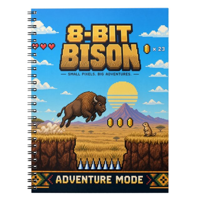 Carnet Bison, Pixel Art Rétro 8 Bits (Devant)