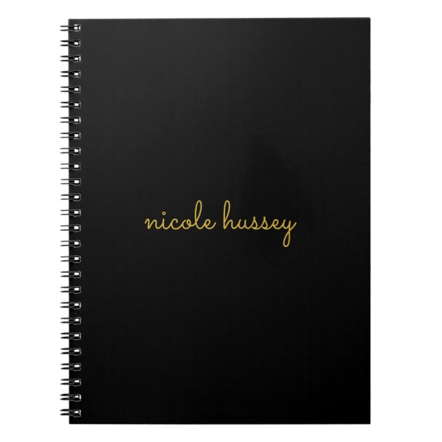 Carnet Black and Gold Script  | Stylish Monogram Modern (Devant)