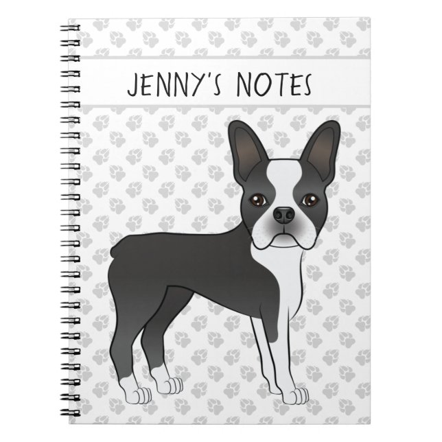 Carnet Black And White Boston Terrier Cartographie Chien  (Devant)
