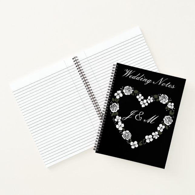 Carnet Black and White Floral Heart Wedding Notebook  (Intérieur)