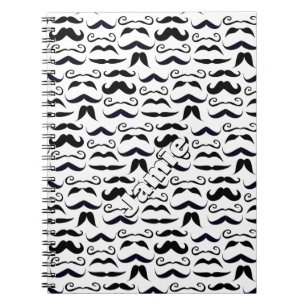 Carnet Black and White Mustache Pattern