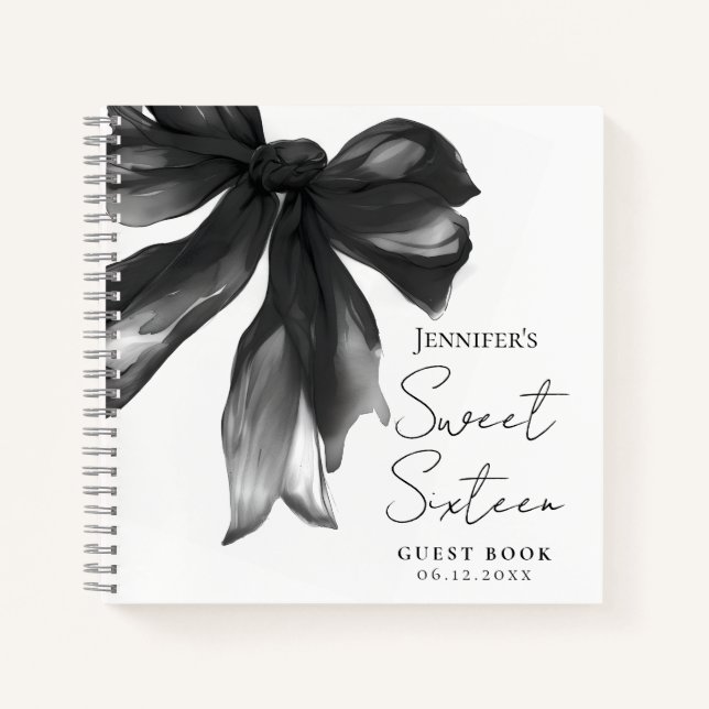 Carnet Black Bow Coquette Script Sweet 16 Guest Book (Devant)