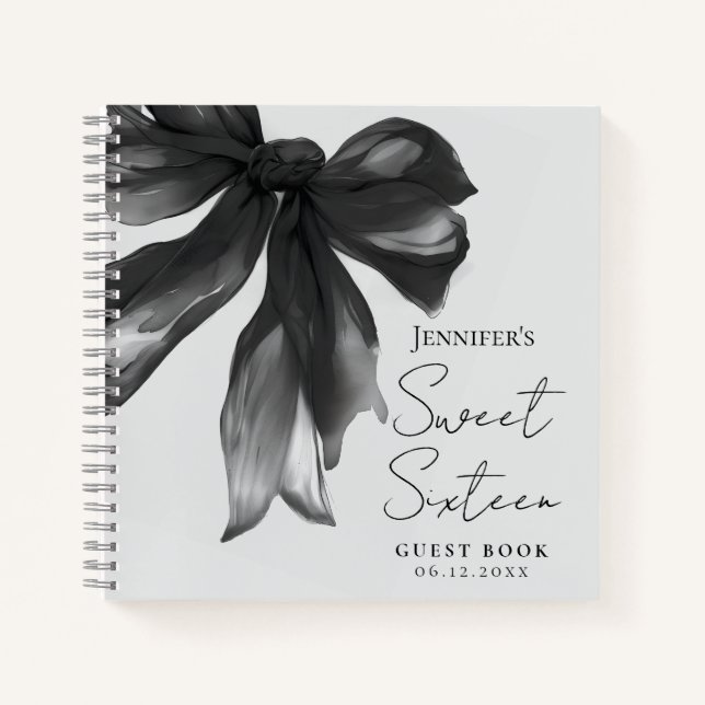 Carnet Black Bow Coquette Script Sweet 16 Guest Book Grey (Devant)