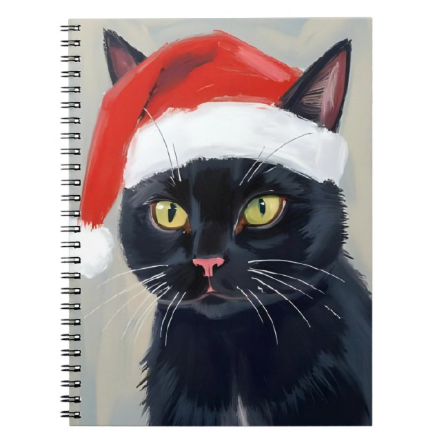 Carnet Black Cat | Christmas Painting Santa Hat (Devant)