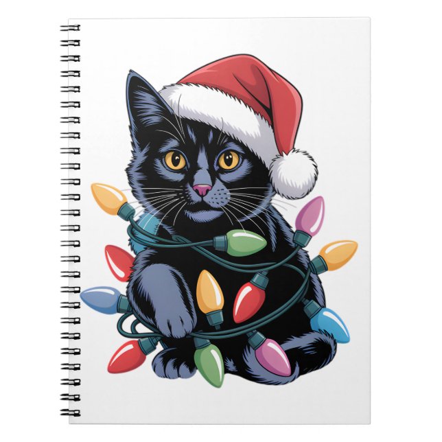 Carnet Black Cat lumières Noël Amoureux des chats amusant (Devant)
