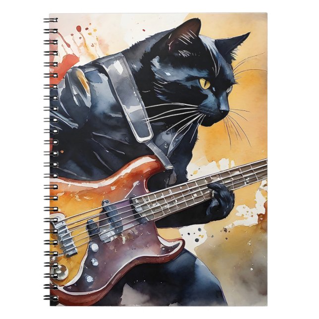 Carnet Black Cat Rock Star Veste en cuir Jouer Guitare (Devant)